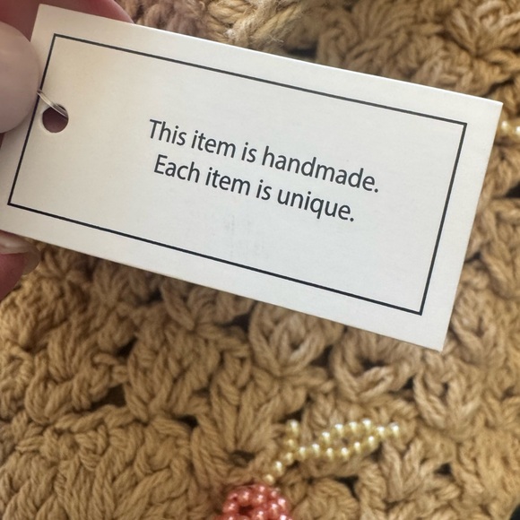 Handcrafted Beige Crochet Bag w/ beaded fruits! Each is unique, neutral coloring - Picture 3 of 13